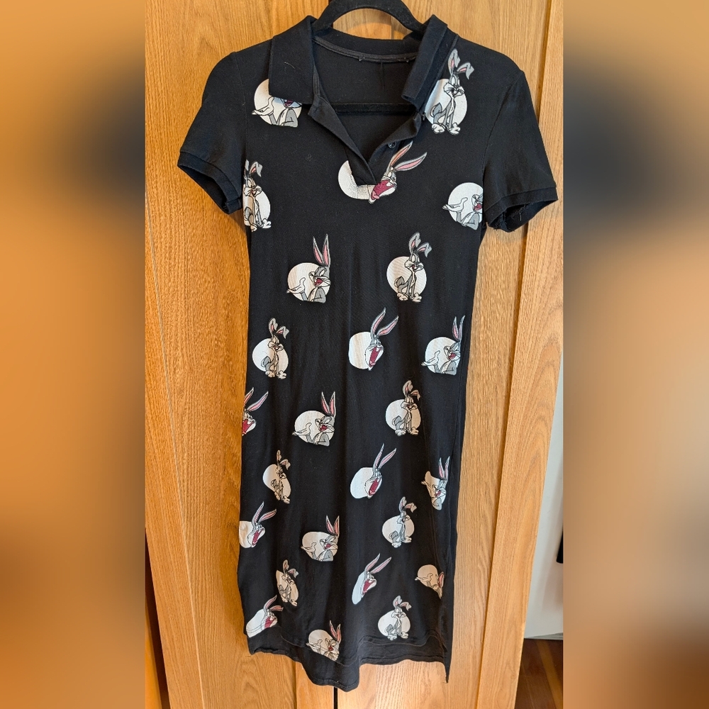 Black Dress with Buggs Bunny Cartoon Character Print